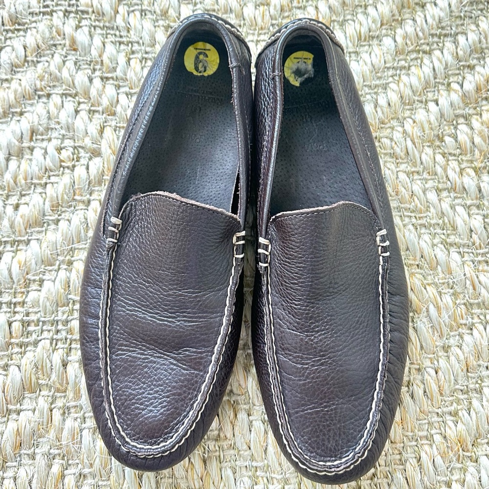 Polo by Ralph Lauren Dark Brown Leather Driving Moccasin Slip On Loafers
